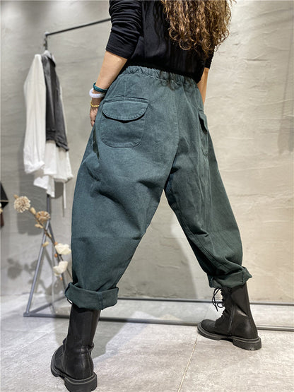 Casual Solid Color With Pockets Drawstring Harem Pants
