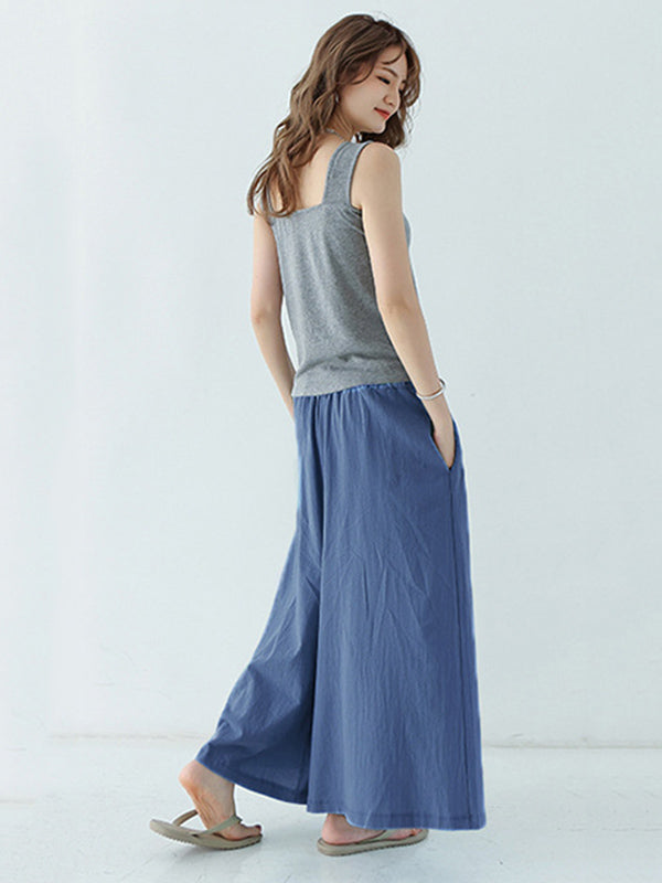 Casual 11 Colors  Solid Column Wide Leg Capri-Pants