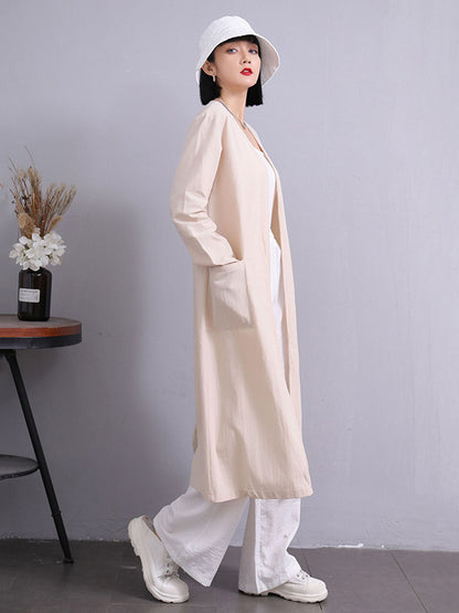Simple Ramie Cotton Solid Color Long Sleeves Long Outerwear