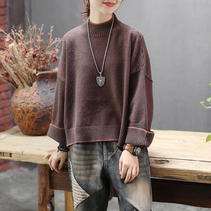 Half Turtleneck Striped Pullover Casual Sweater