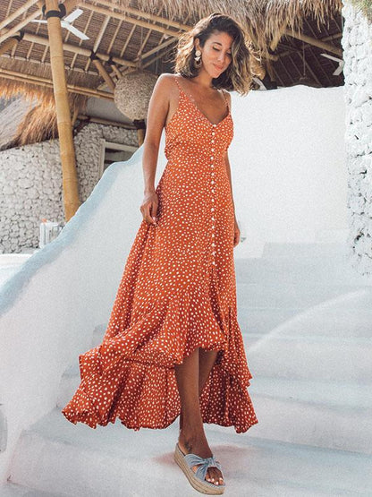 Polka-Dot Spaghetti-neck Maxi Dress