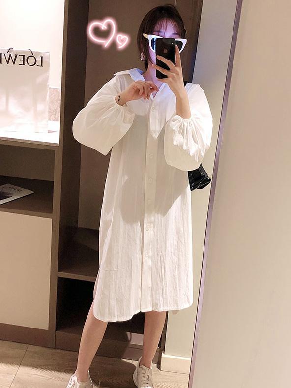 See-through Loose Solid Bloomers Shirt Mini Dresses
