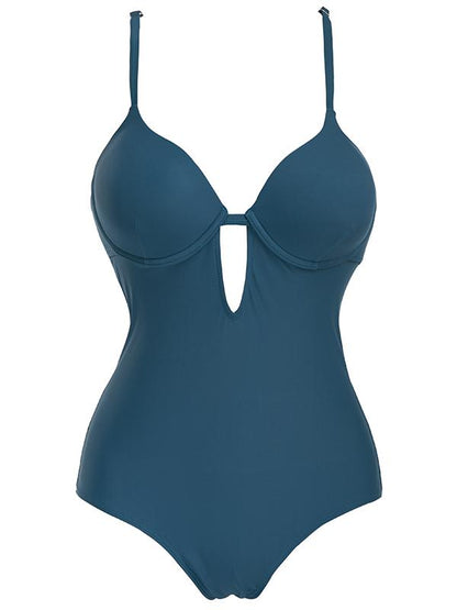 Plus Size Plain Spaghetti-neck One-piece Swimsuit