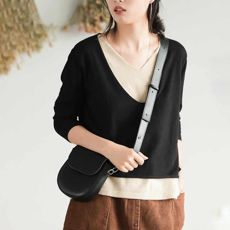 Buykud Solid Color Spliced Fake Two-piece Blouse