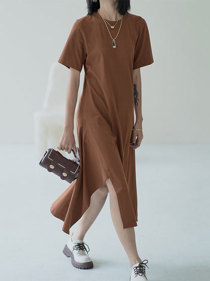 Urban Fashion Asymmetric H-Line Short Sleeves Midi Dress