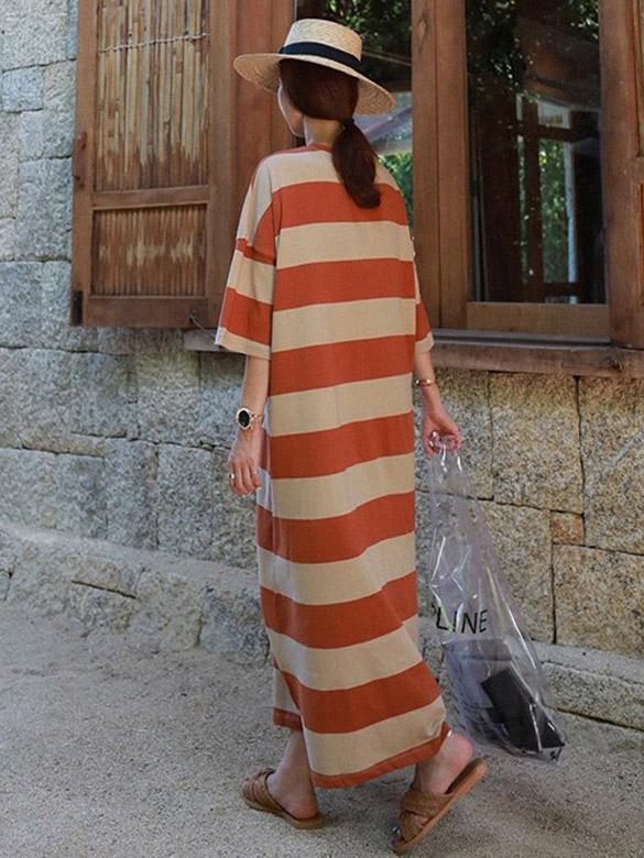 Loose Colorful Striped Long Dress