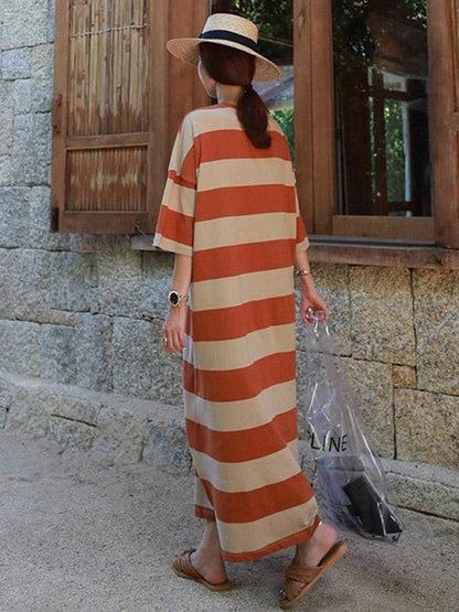 Loose Colorful Striped Long Dress