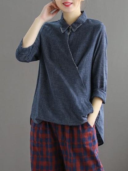 Embroidered Loose Cropped Shirt Top