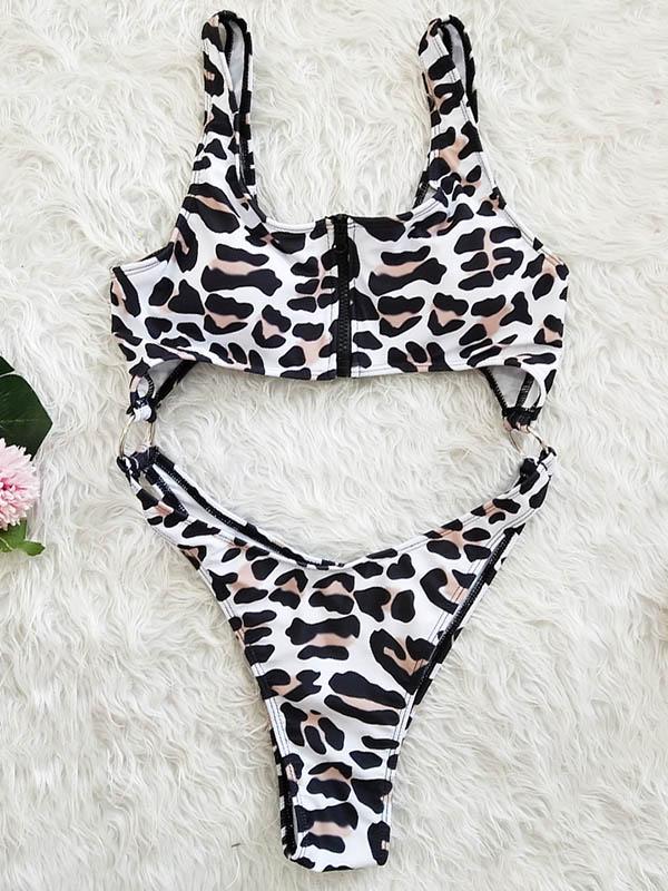 Sexy Hollow Zipper Backless One-Piece Swimwear