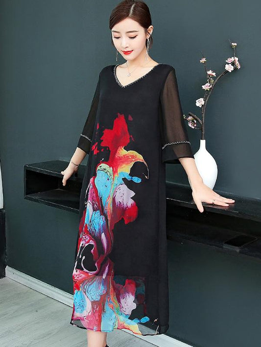 National Retro Casual Light Long Dress