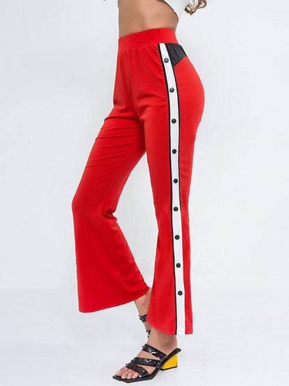 Split Patchwork Flared High Waist Trousers