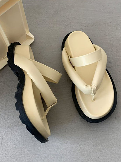 Stylish Yellow&Black Flip Flops Flatform Slippers