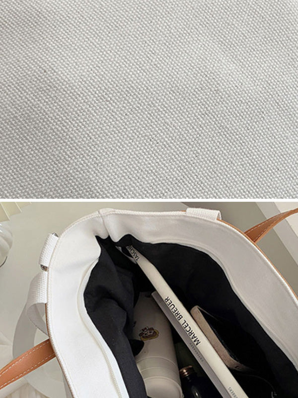 Casual Contrast Color Canvas Tote Bag