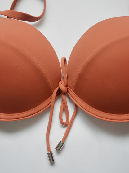 Backless Plain Bikini Swimsuit