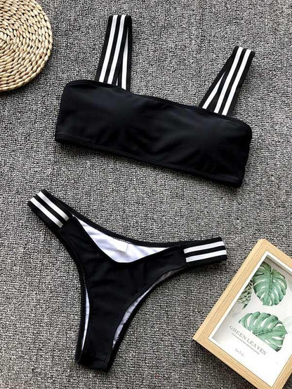 Plain Wide Strap Bikini Swimsuit