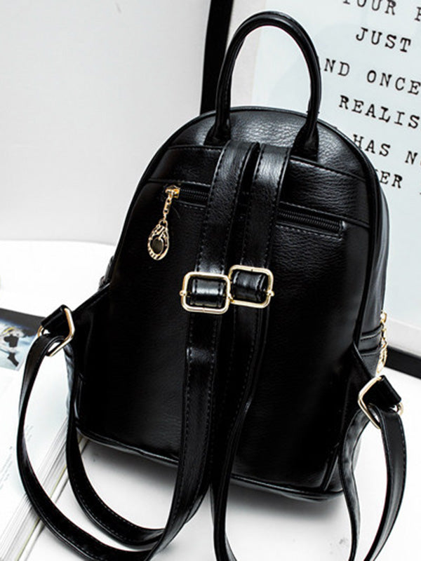 Original Solid Color Zipper PU Backpack