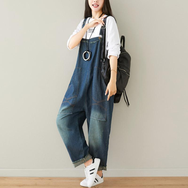 Buykud Natural Burrs Solid Color Casual Loose Jumpsuit