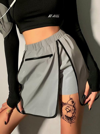 Fashion Zipper Refelcted High Waist Pantskirt