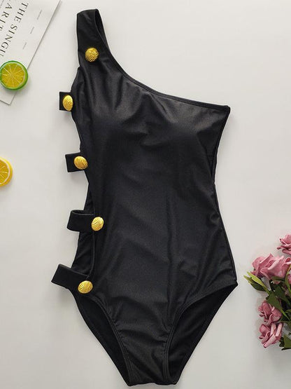 One Shoulder Fastener One-piece Swimsuit