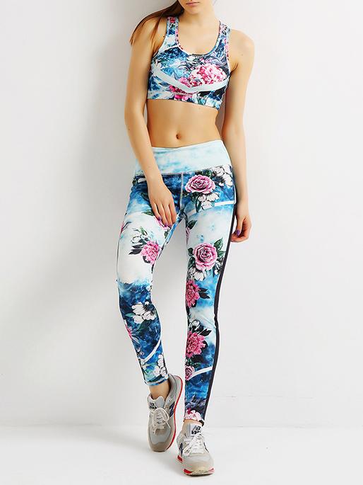 Yoga Floral Bra And Legging Suits