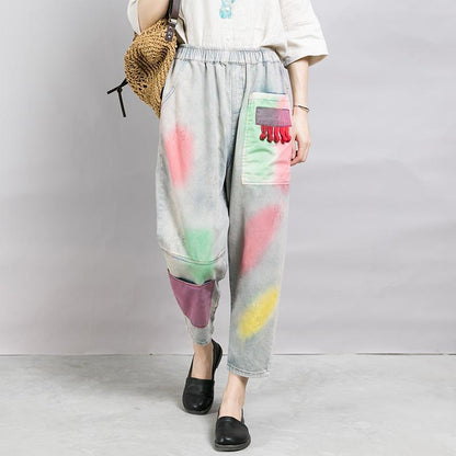 Casual Printing And Dyeing Frayed Jeans