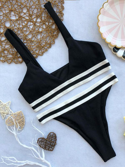 Ribbed Striped Bikinis Swimwear