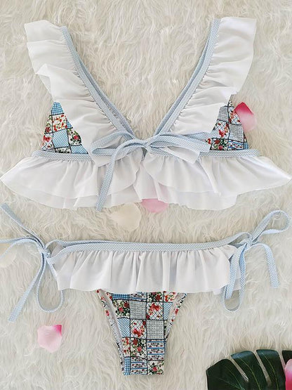 Falbala Ruffled Tied Bikinis Swimwear