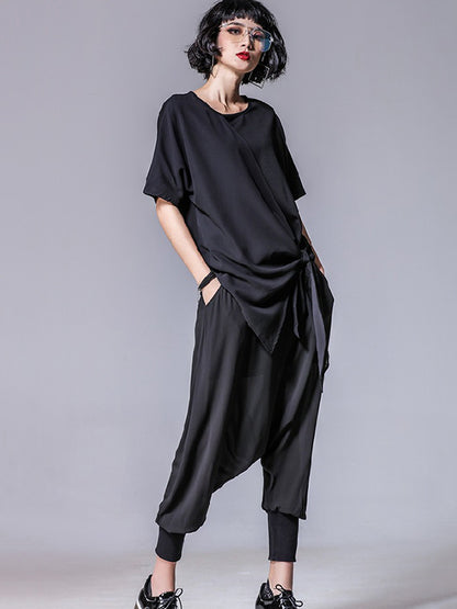 Asymmetrical Loose Round-Neck Modal And Chiffon T-Shirts Tops