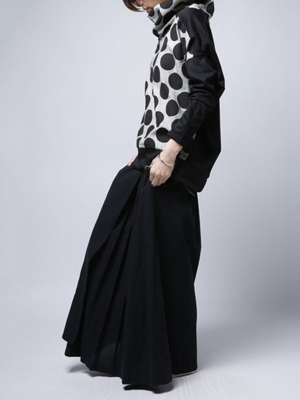 Original Loose Polka-Dot Split-Joint Heaps Collar Long Sleeves T-Shirt Tops