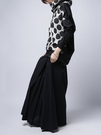 Original Loose Polka-Dot Split-Joint Heaps Collar Long Sleeves T-Shirt Tops