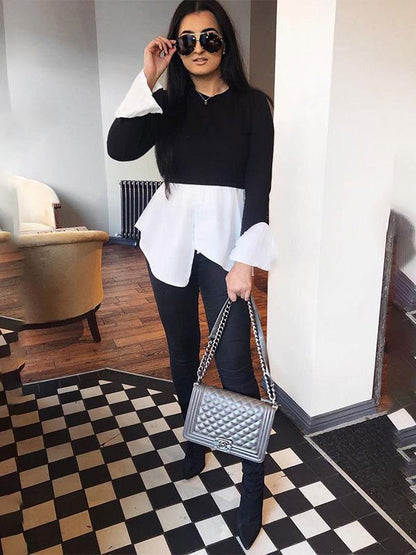 False Two Split-joint Cropped Blouse