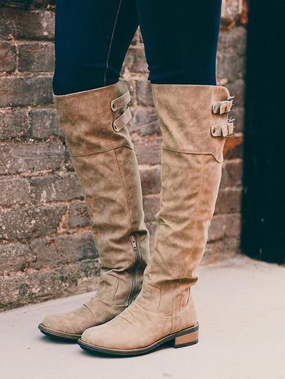 Fashion Solid Flat Knee High Boots
