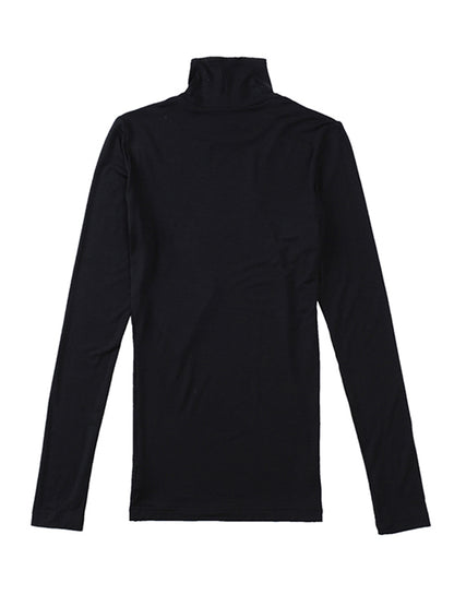 Casual Contrast Color Split-Joint High-Neck Long Sleeves T-Shirt Tops