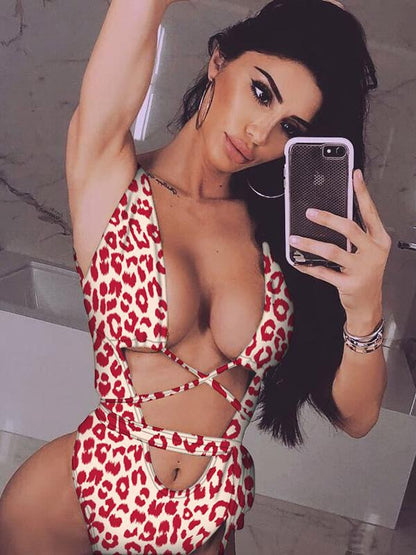 Leopard&Snakeskin Scrunch One Piece Swimsuit