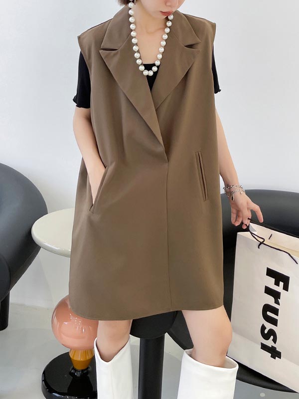 Urban Solid Color Split-Joint Notched Collar Sleeveless Mini Blazer Dress