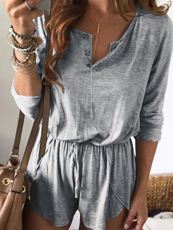 Solid Long Sleeves Bandage Romper