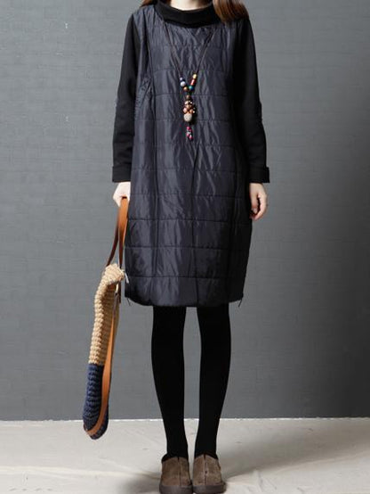 Black&Gray Loose Quilted High-neck Short Dress