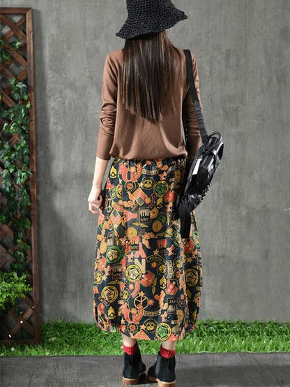 Loose Printed A-line Skirt Bottom