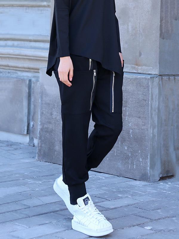 Loose Solid Pocket Zipper Overall Pants