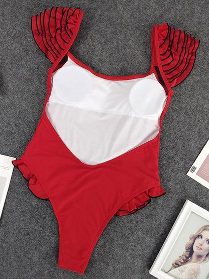 Ruffled Plain One-piece Swimsuit