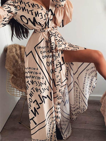 Long Sleeves Printed Maxi Dress