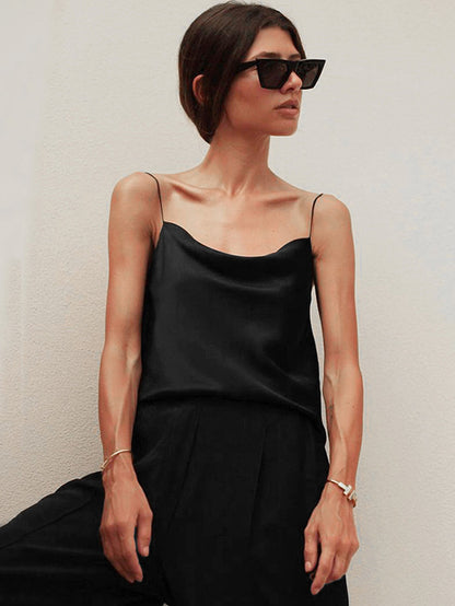 Simple Solid Color Spaghetti-Neck Vest