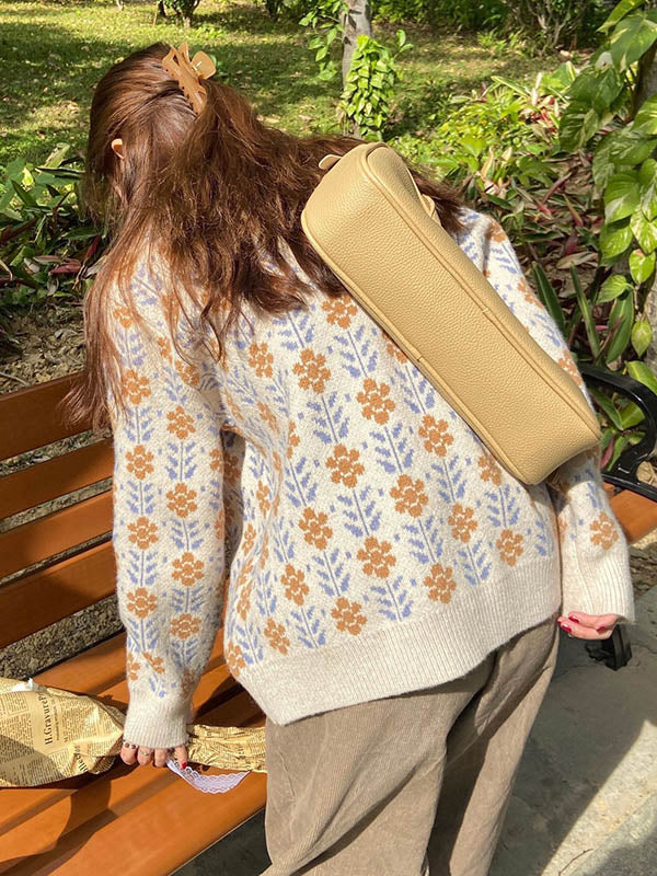 Original Buttoned Round-Neck Long Sleeves Cardigans