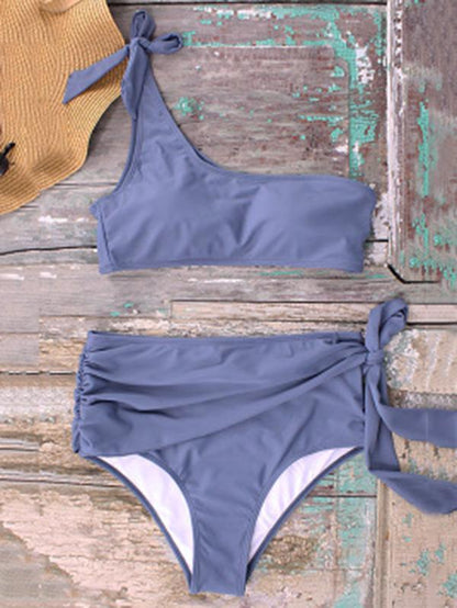 Gray Bandeau Single Shoulder Bikinis Swimwear