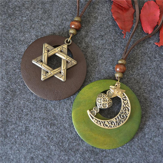 Ethnic Style Vintage Sweater Chain Moon Star Necklace