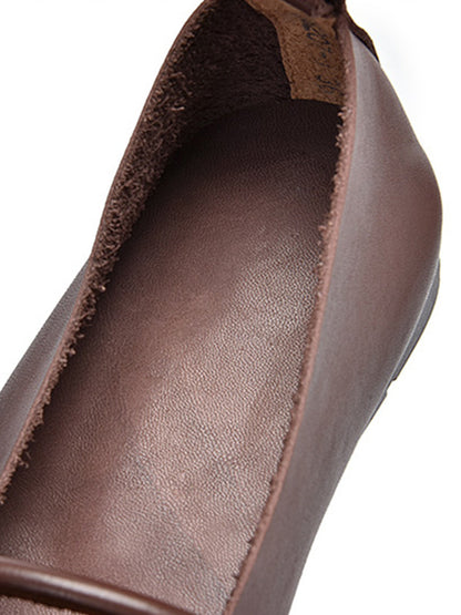 Leisure Fashionflat Flower-Embellished Flat Heel Leather Shoes