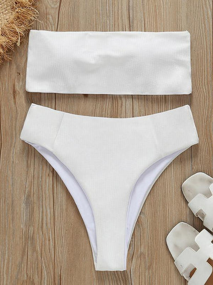 Strapless Ribbed High Waisted Bikini Swimsuit