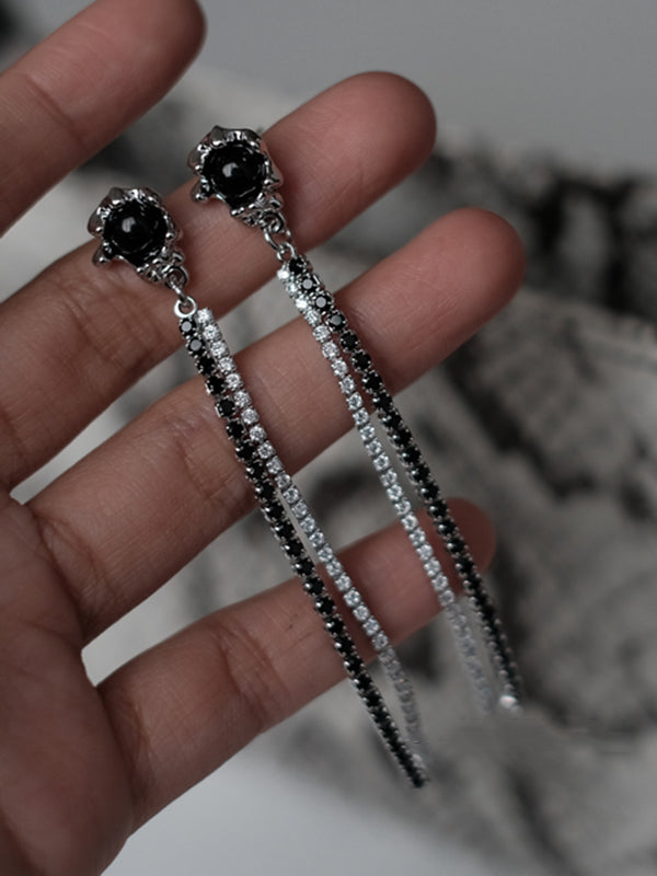 Rhinestone Contrast Color Tasseled Long Earrings Accessories