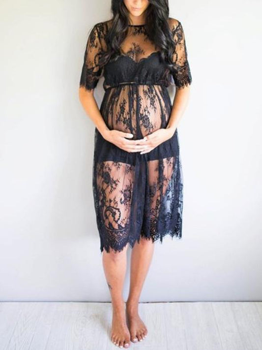 Maternity Lace Short Sleeves Cover-up