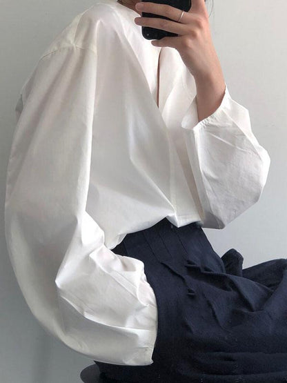 SIMPLE RETRO LOOSE WHITE SHIRT